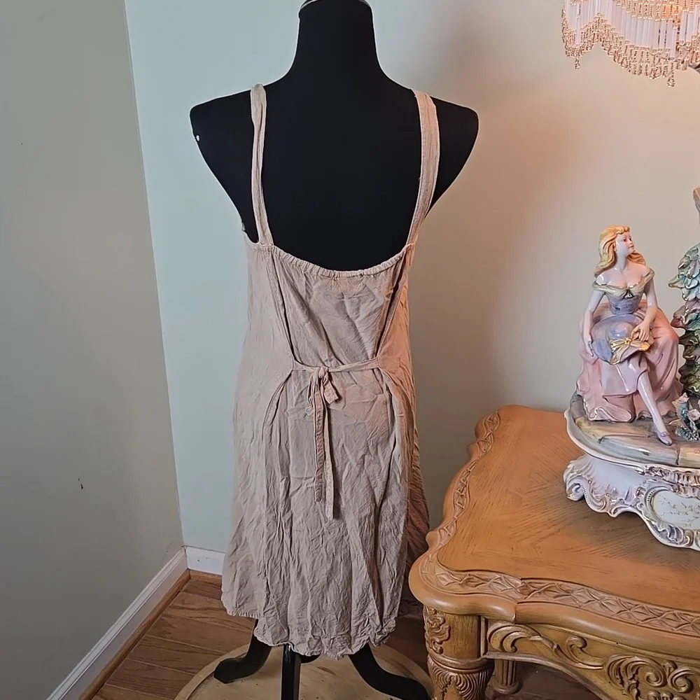 Beige embroidered 90s rayon dress - Picture 3 of 5